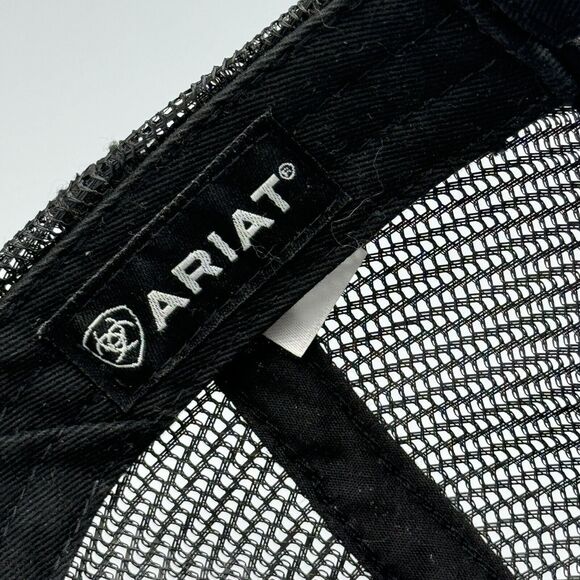 Distressed Ariat Brown Black Baseball Truckers Mesh Hat Adjustable Strap Western - Picture 10 of 12